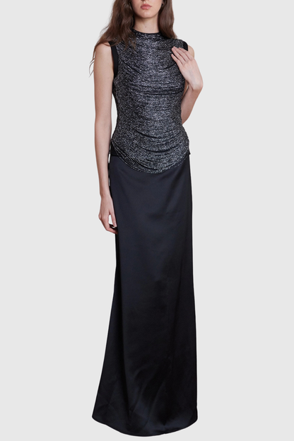 Laikla Fringe Sleeveless Top & Satin Skirt Set - Black