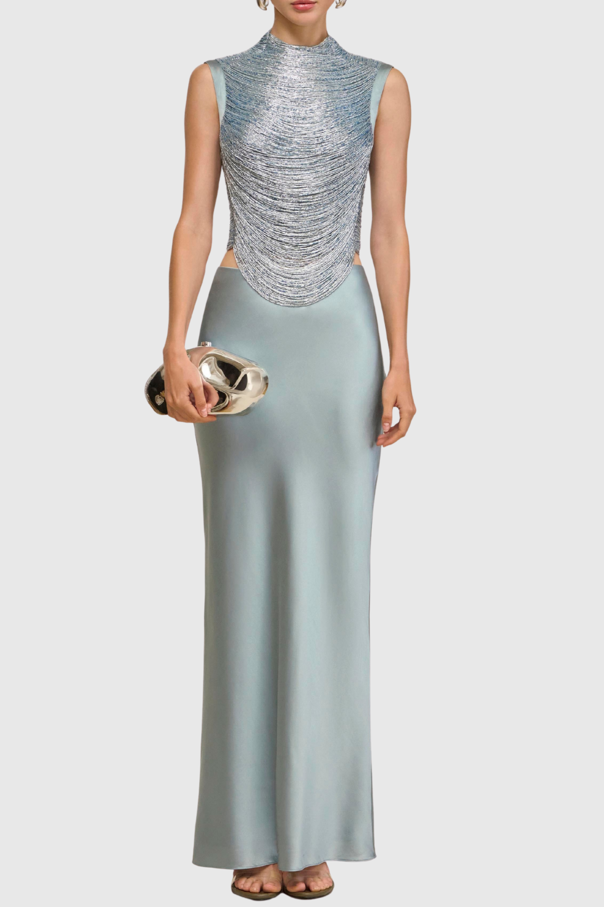 Laikla Fringe Sleeveless Top & Satin Skirt Set - Blue