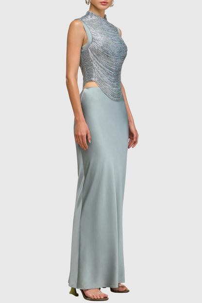 Laikla Fringe Sleeveless Top & Satin Skirt Set - Blue