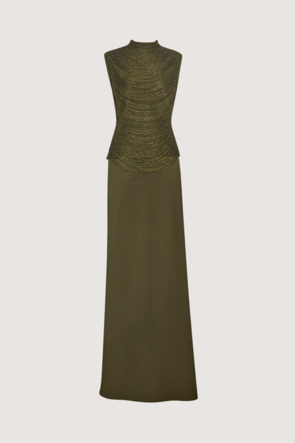 Laikla Fringe Sleeveless Top & Satin Skirt Set - Green