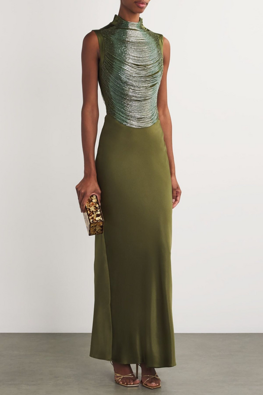 Laikla Fringe Sleeveless Top & Satin Skirt Set - Green