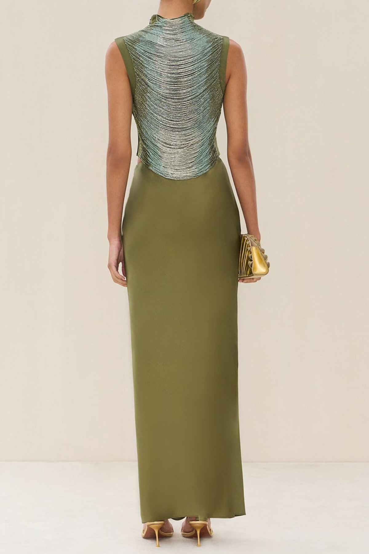 Laikla Fringe Sleeveless Top & Satin Skirt Set - Green