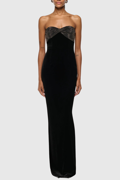 Lainey Crystal Embellished Strapless Maxi Dress