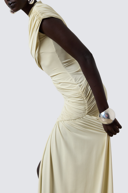 Laisha Sleeveless Draped Mini Dress - Beige