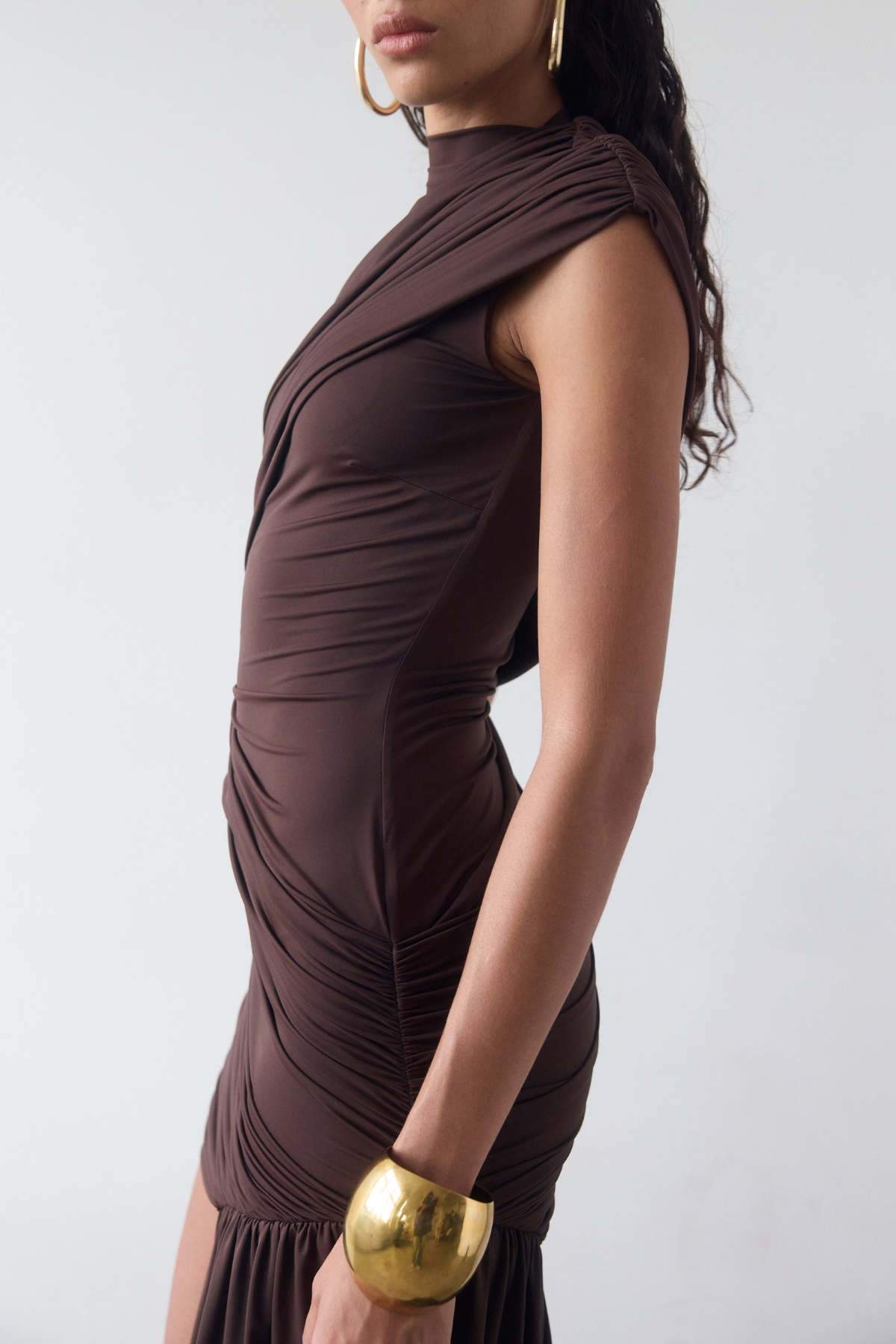 Laisha Sleeveless Draped Mini Dress - Brown