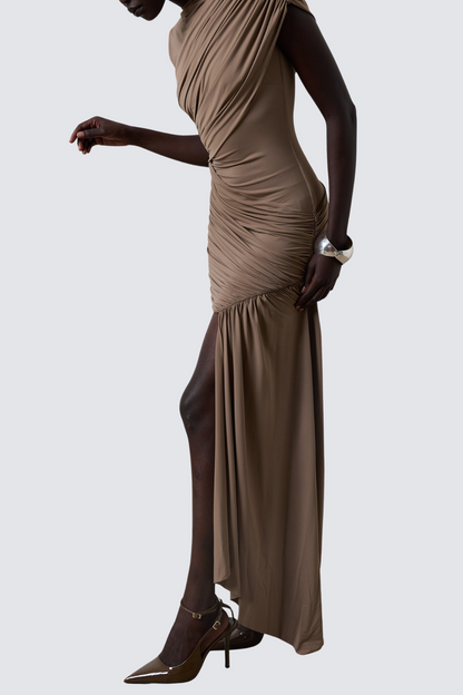 Laisha Sleeveless Draped Mini Dress - Khaki