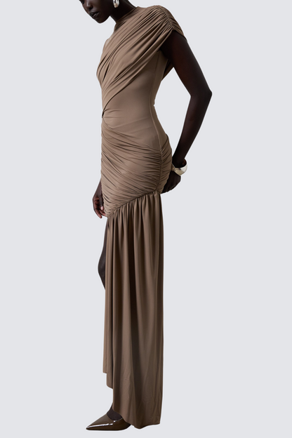 Laisha Sleeveless Draped Mini Dress - Khaki
