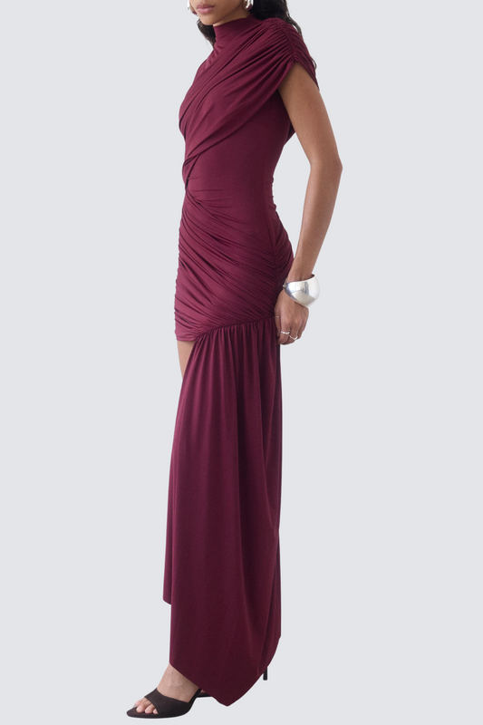 Laisha Sleeveless Draped Mini Dress - Wine