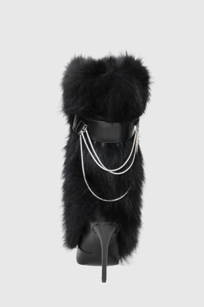 Lamia Faux Fur Knee High Boots - Black