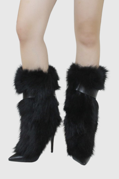 Lamia Faux Fur Knee High Boots - Black