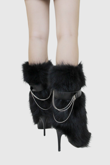 Lamia Faux Fur Knee High Boots - Black