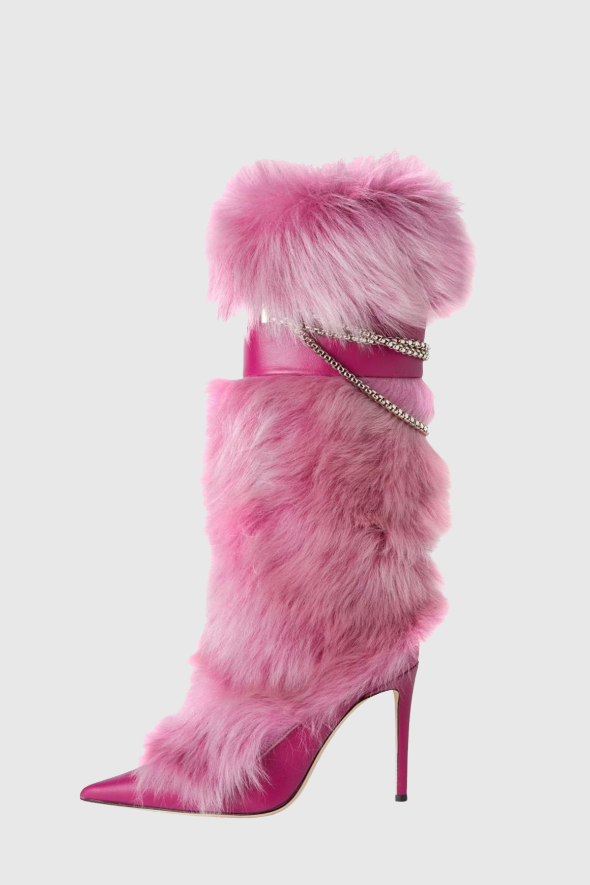 Lamia Faux Fur Knee High Boots - Pink
