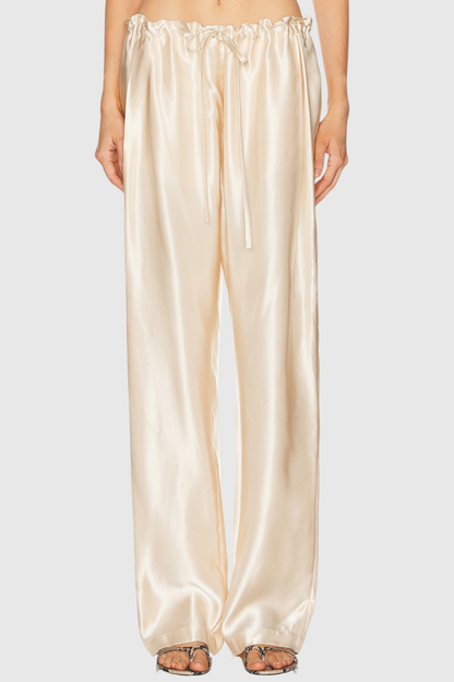 Landra Satin Ruched Pants - Beige
