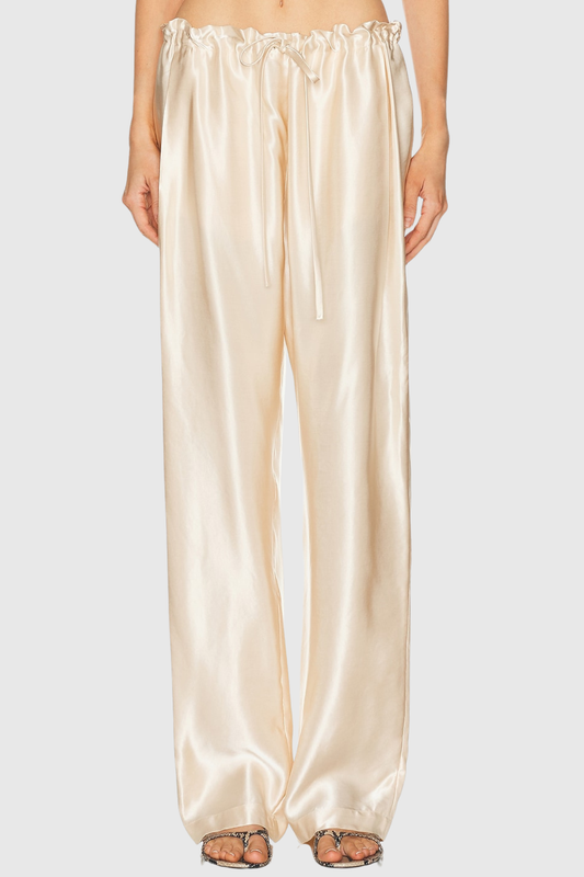 Landra Satin Ruched Pants - Beige