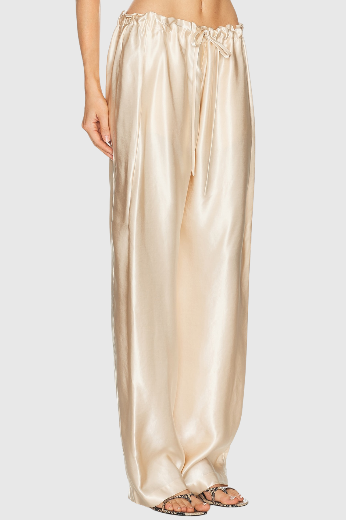 Landra Satin Ruched Pants - Beige