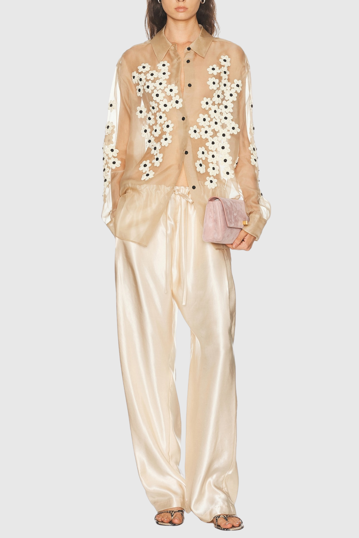 Landra Satin Ruched Pants - Beige