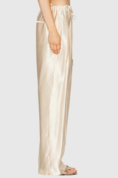 Landra Satin Ruched Pants - Beige