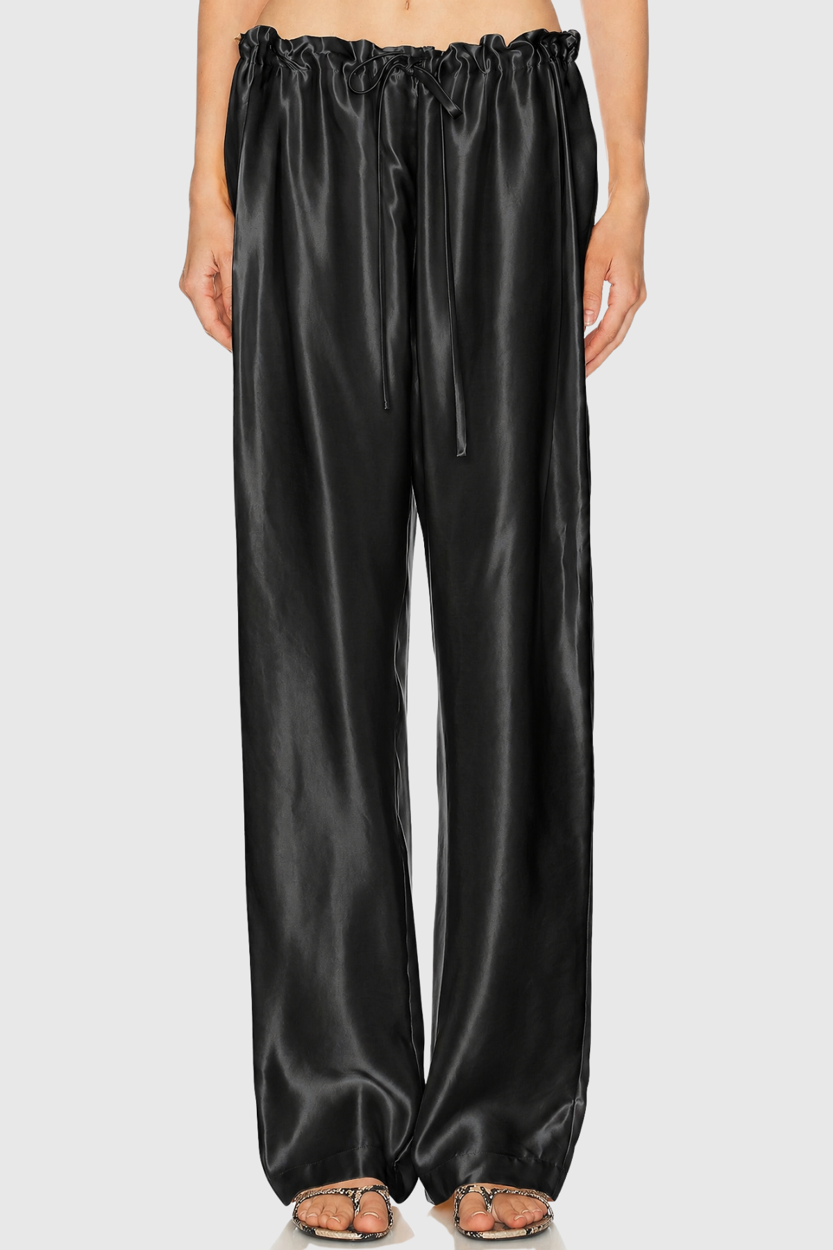 Landra Satin Ruched Pants - Black