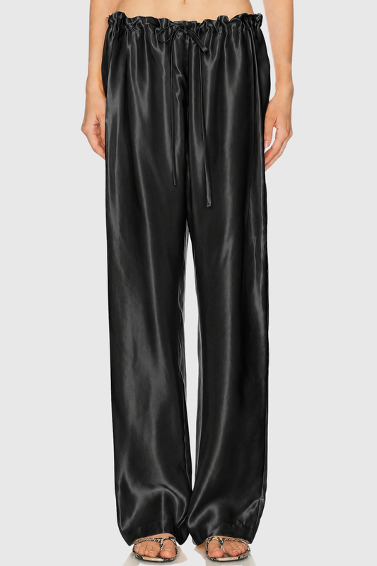 Landra Satin Ruched Pants - Black