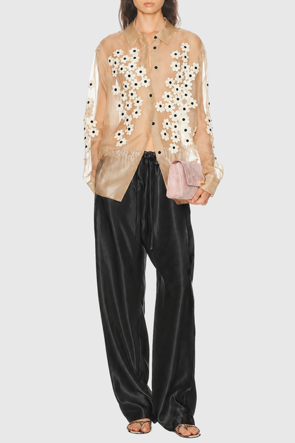 Landra Satin Ruched Pants - Black