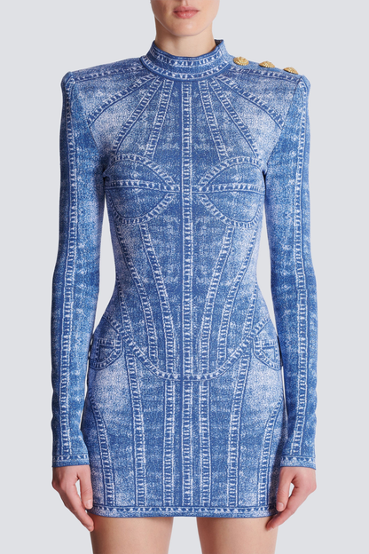 Lanen Jacquard Denim-Effect Mini Dress