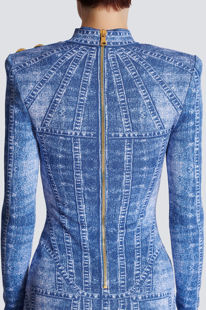 Lanen Jacquard Denim-Effect Mini Dress