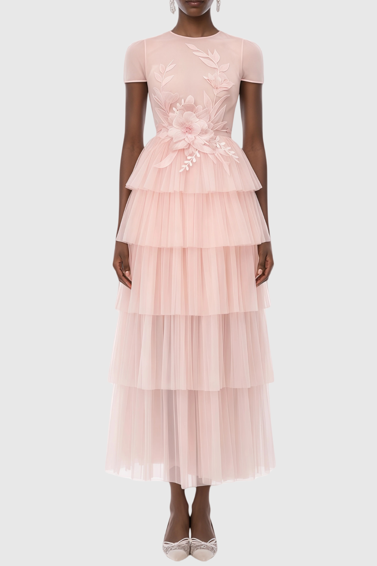 Laney Floral Appliqué Tiered Maxi Dress