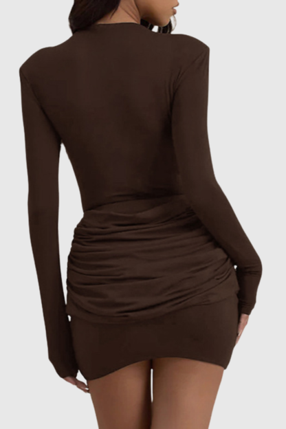 Lanma Draped Mini Dress - Brown