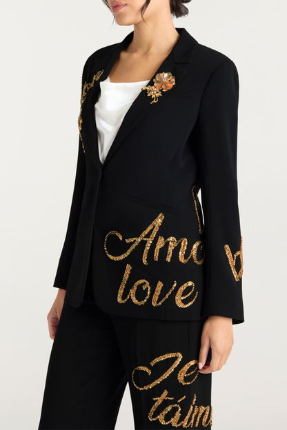 Laramie Loveletter Sequin Blazer & Pants Set - Black