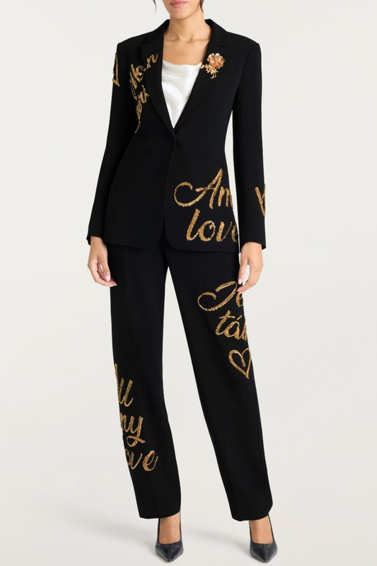 Laramie Loveletter Sequin Blazer & Pants Set - Black