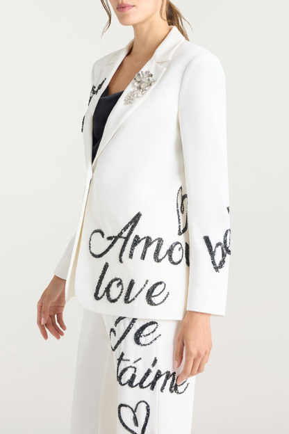 Laramie Loveletter Sequin Blazer & Pants Set - White