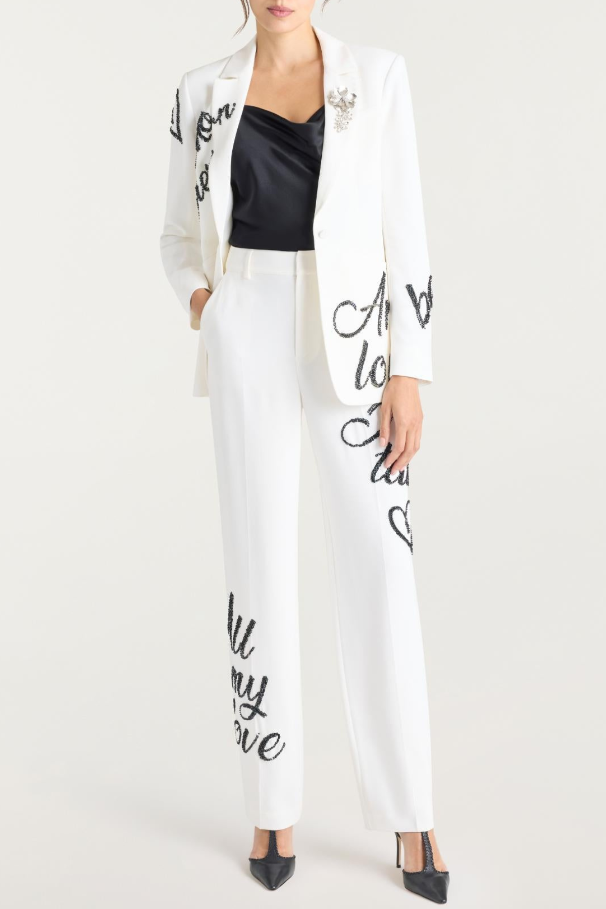Laramie Loveletter Sequin Blazer & Pants Set - White