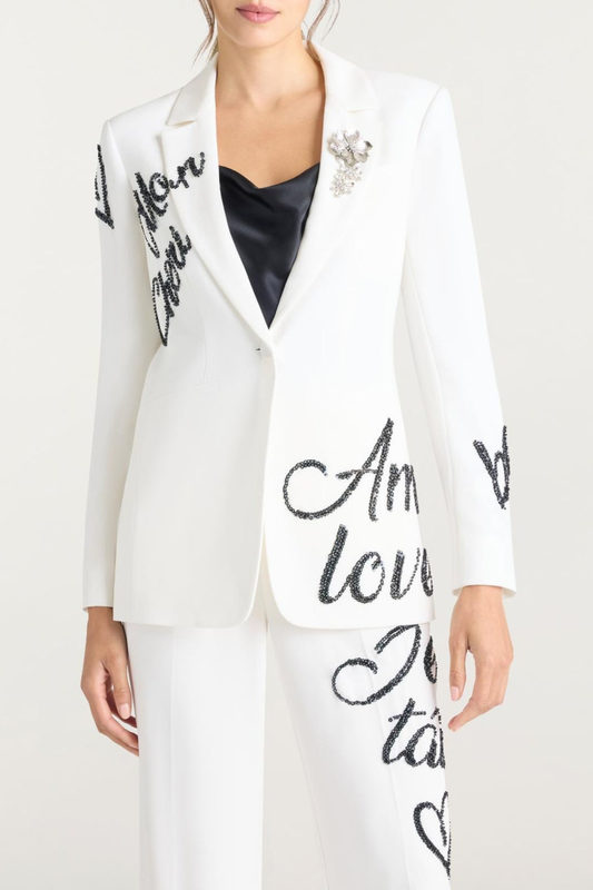 Laramie Loveletter Sequin Blazer & Pants Set - White