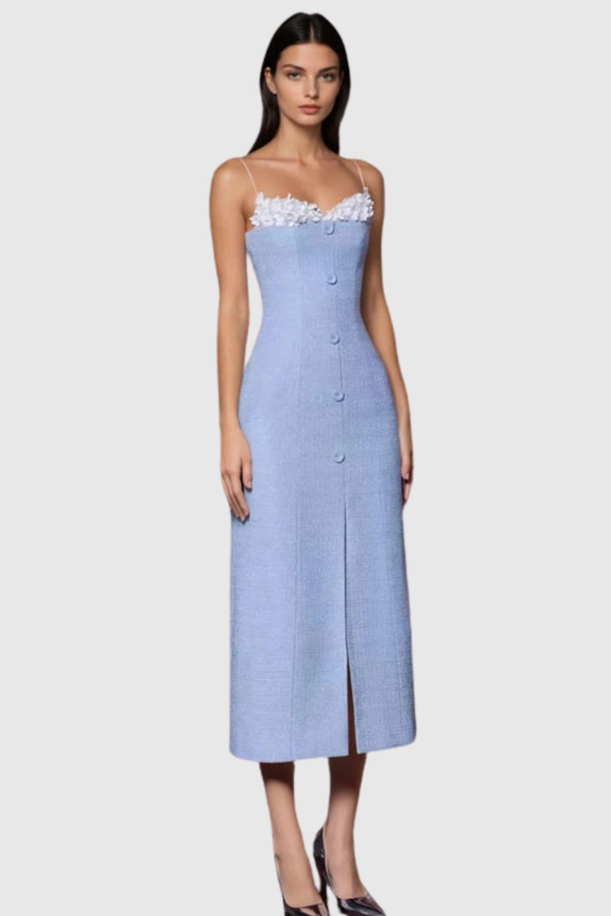 Larose Floral Tweed Midi Dress - Blue