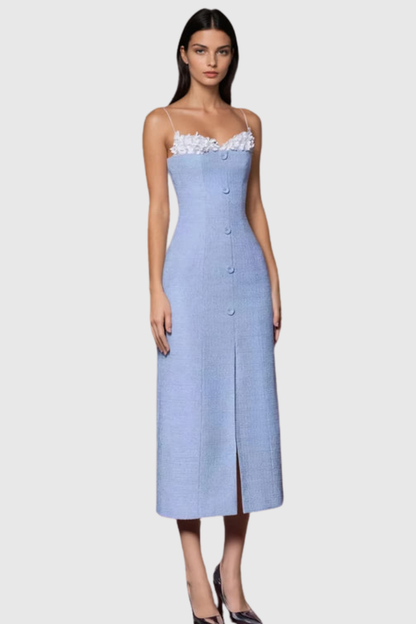 Larose Floral Tweed Midi Dress - Blue