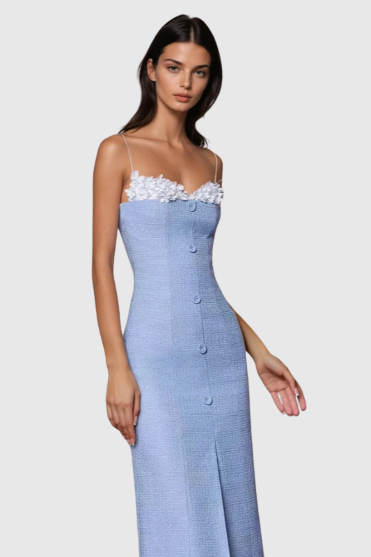 Larose Floral Tweed Midi Dress - Blue