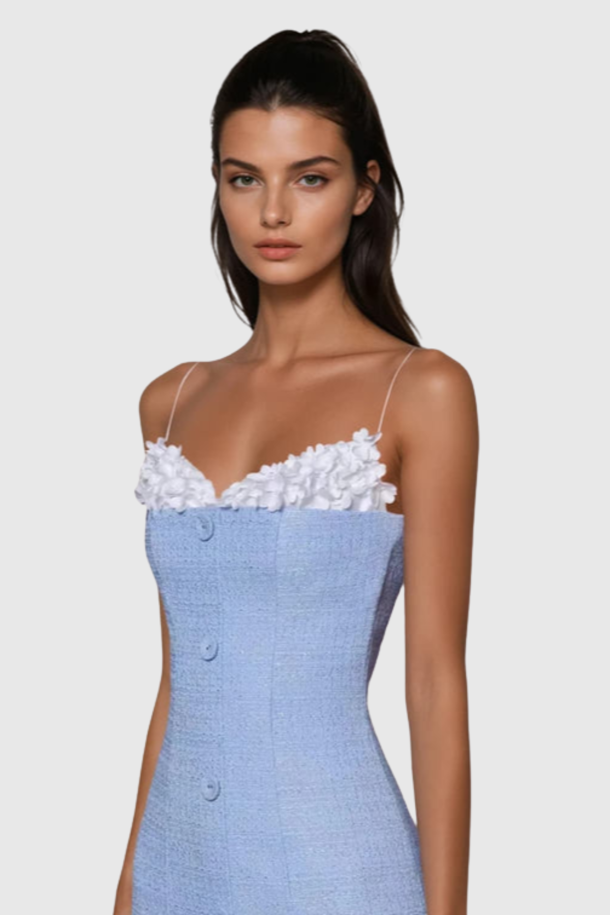 Larose Floral Tweed Midi Dress - Blue