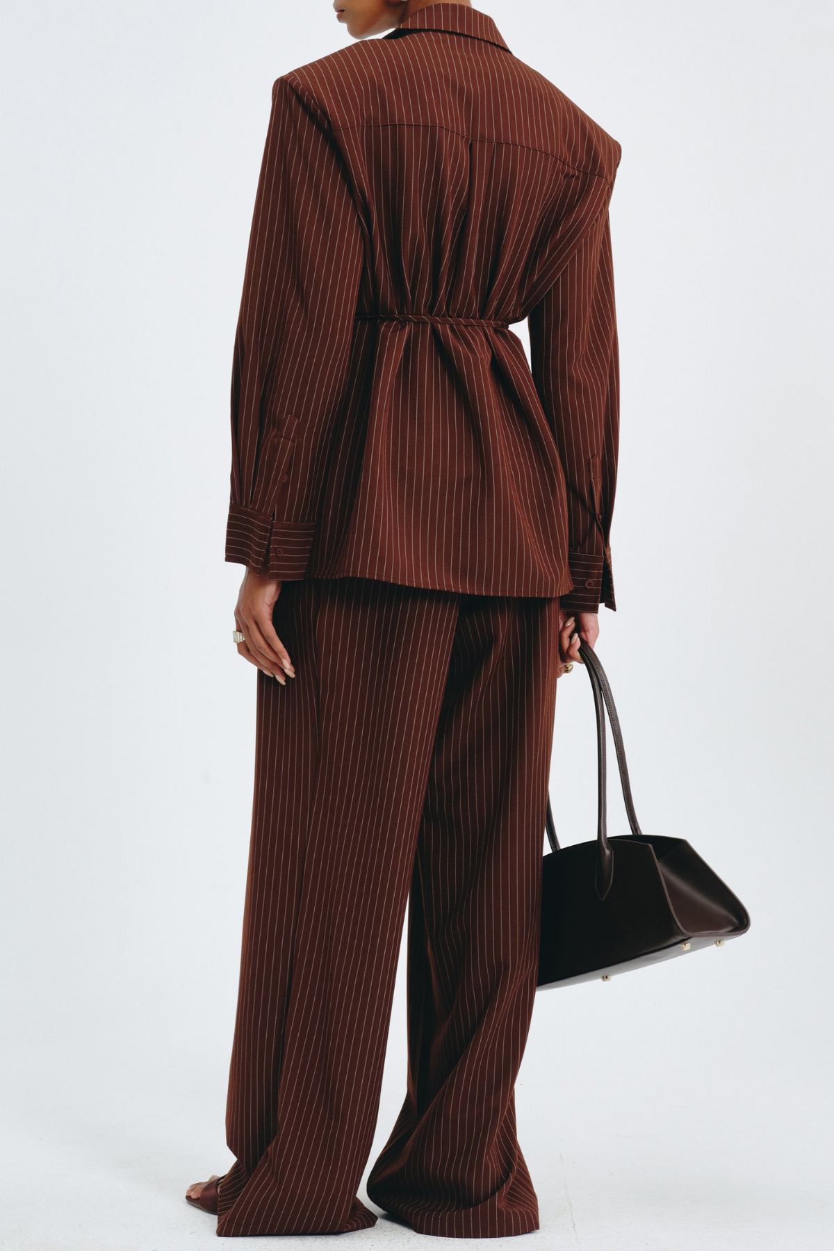 Latifa Stripe Belted Blazer - Brown