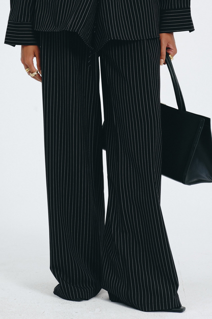 Latifa Stripe Belted Blazer - Black