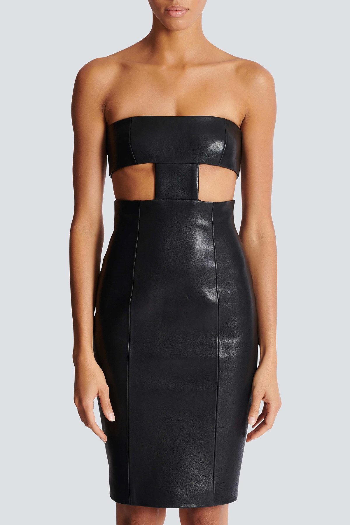 Lauro Leather Strapless Cutout Mini Dress