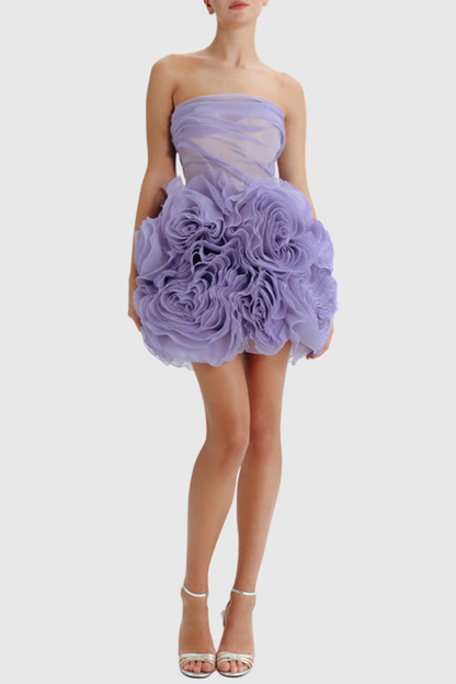 Lavan Floral Strapless Mini Dress - Purple