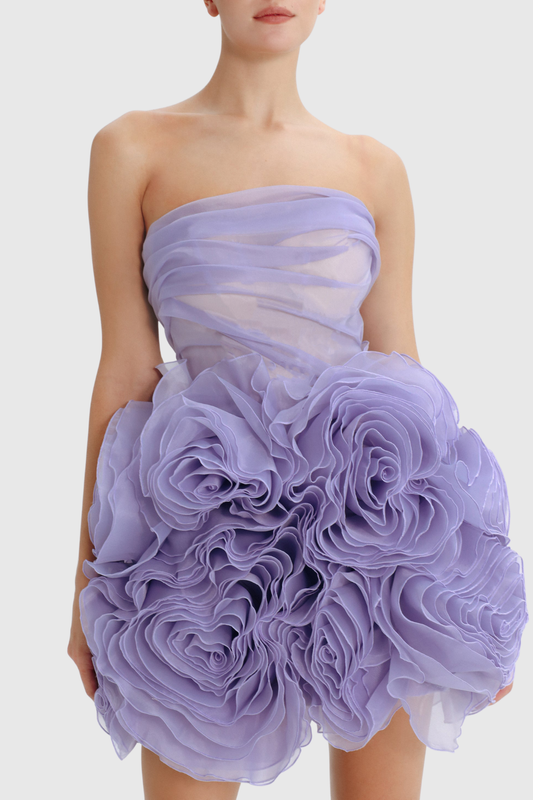Lavan Floral Strapless Mini Dress - Purple