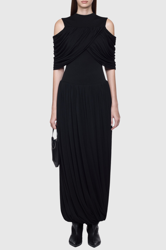 Lavivi Draped Cutout Maxi Dress - Black