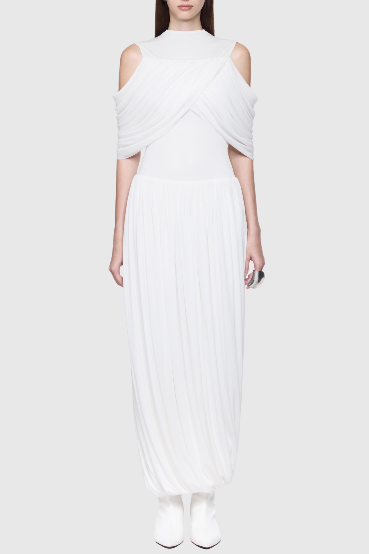Lavivi Draped Cutout Maxi Dress - White