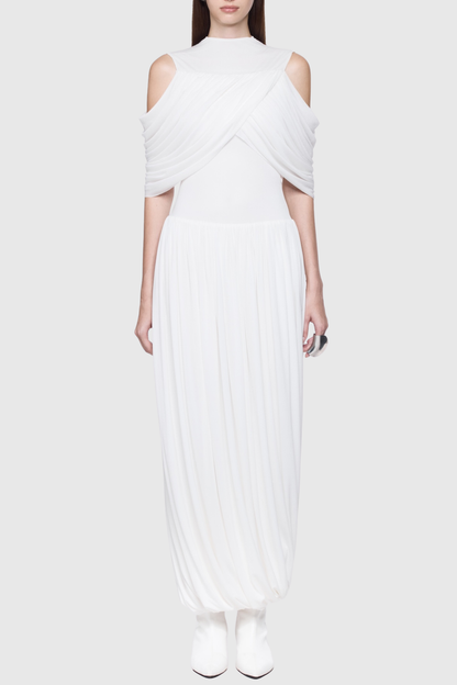 Lavivi Draped Cutout Maxi Dress - White