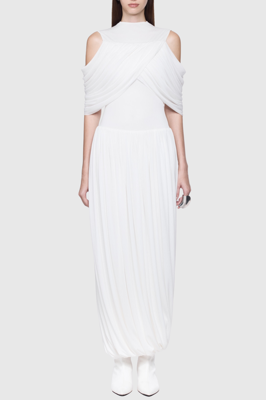 Lavivi Draped Cutout Maxi Dress - White