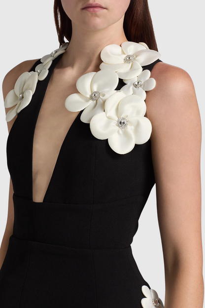 Lavonte Floral Appliqué Mini Bandage Dress
