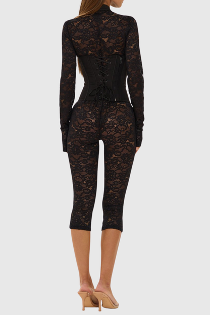 Leade Lace Corset Jumpsuit - Black