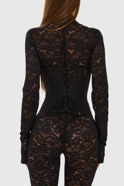 Leade Lace Corset Jumpsuit - Black
