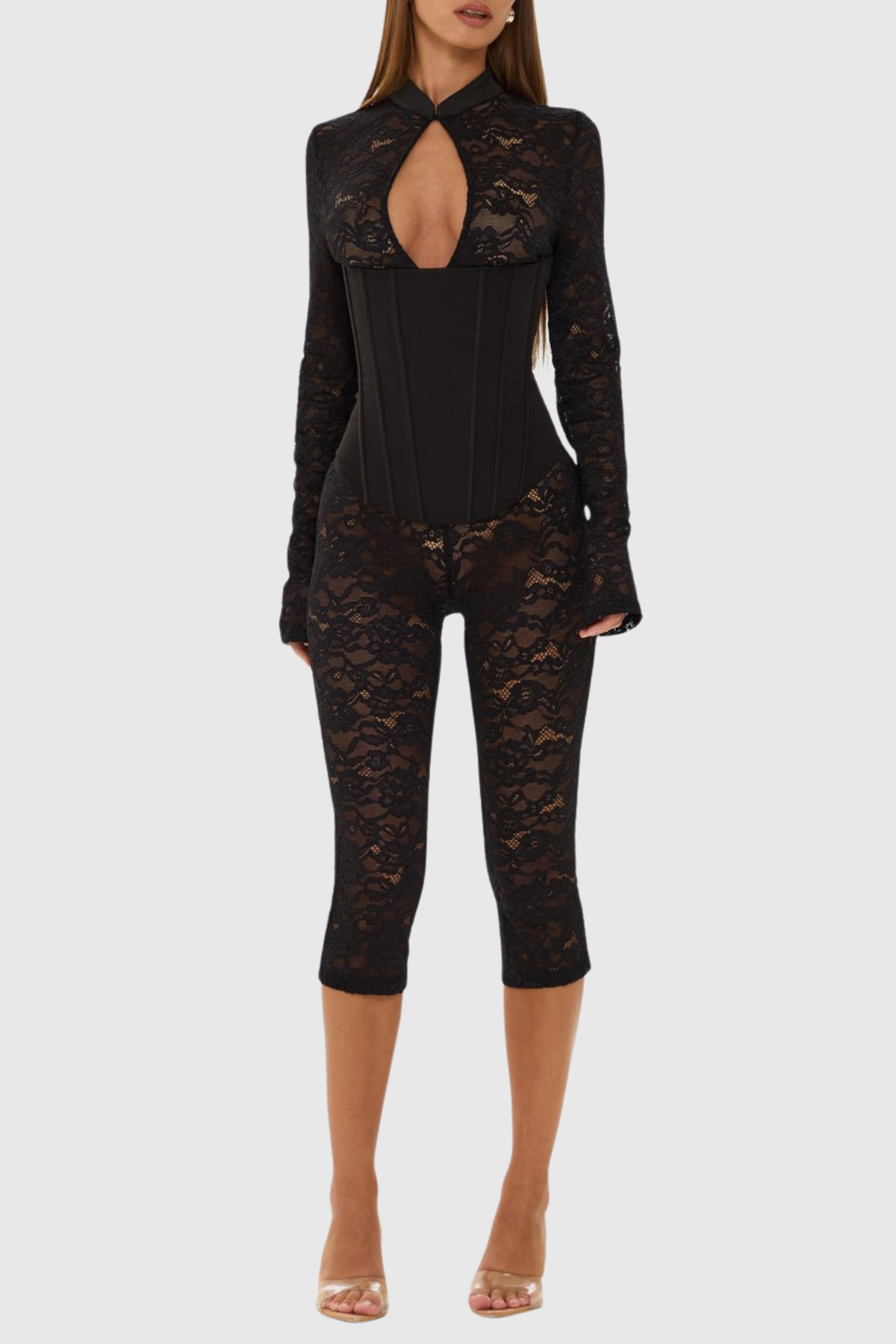 Leade Lace Corset Jumpsuit - Black
